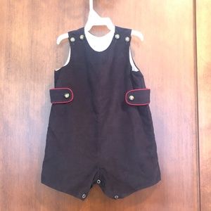 Bella Bliss Navy Corduroy Romper with Red Trim